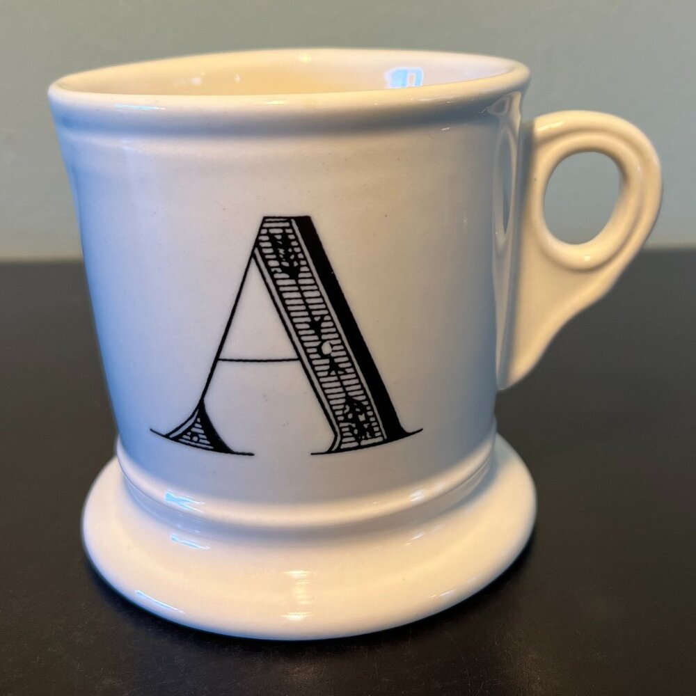 Anthropologie Monogram Letter A Coffee Mug Shaving Style Pedestal Base Cup 14oz